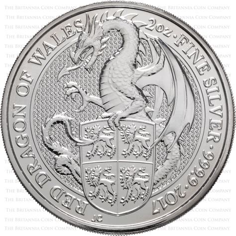 2017 Welsh Red Dragon 2oz Silver Royal Mint Coin