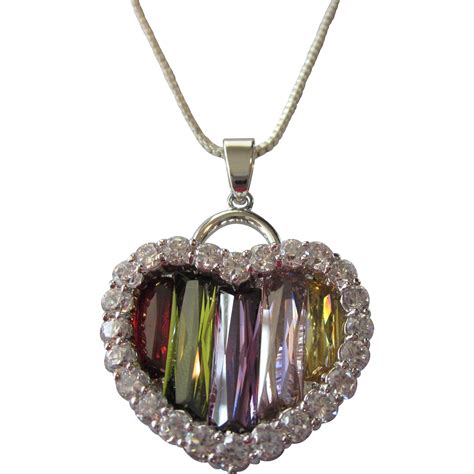 Dazzling Swarovski Crystal Rainbow Of Colors Heart Pendant Necklace