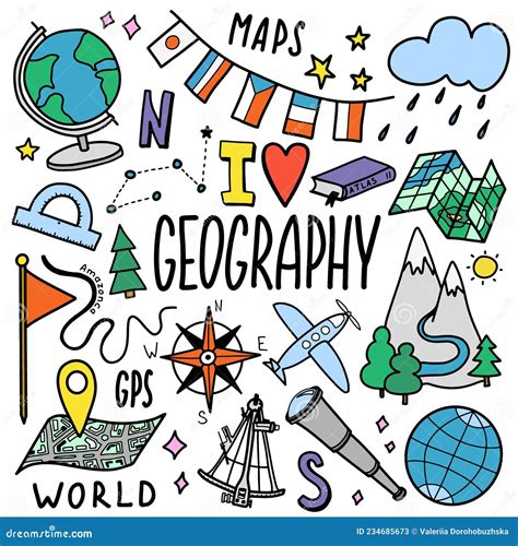 Geography And Geology Education Subject Handwriting Doodle Icon Of