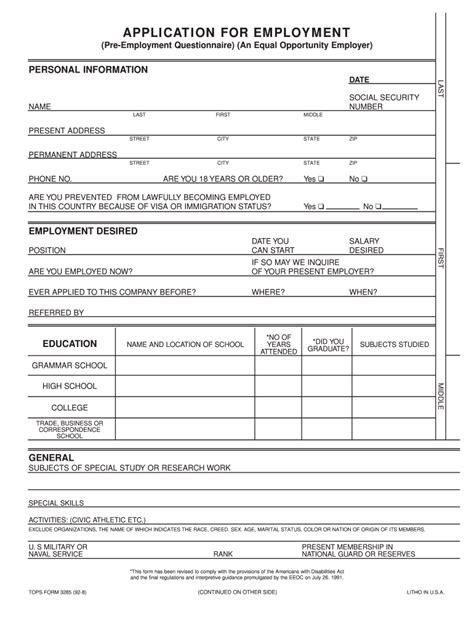 Complete Generic Job Application Form Printable Printable Forms Free