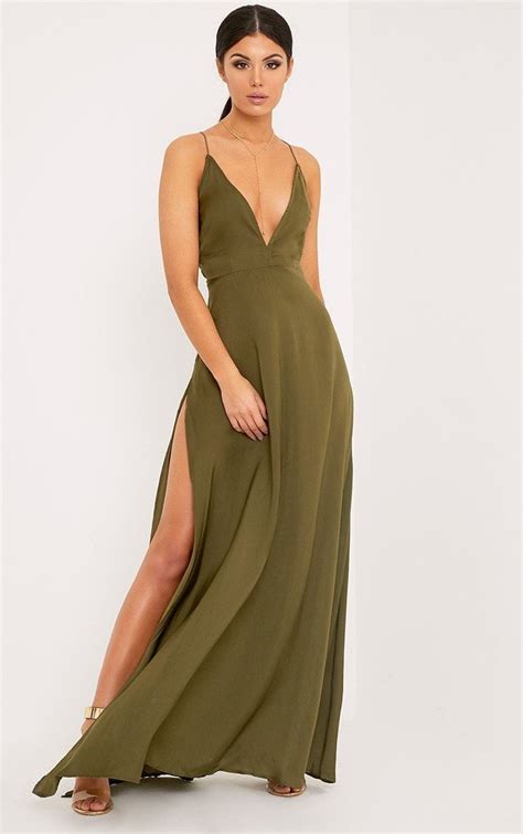 Beccie Khaki Extreme Split Strappy Back Maxi Dress Maxi Dress Green