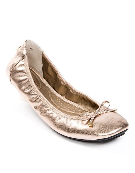 Me Too Halle Metallic Leather Ballet Flats In Gold Brown Lyst