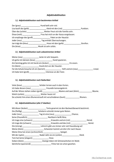 Adjektivdeklination Arbeitsblatt m Deutsch DAF Arbeitsblätter pdf doc