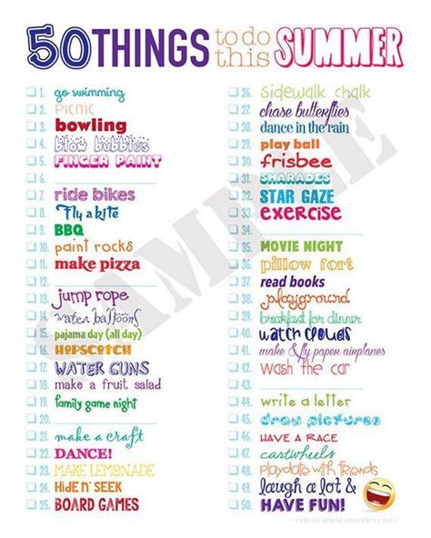 50 Things To Do This Summer List 8x10 Instant Download Lots Of Summer