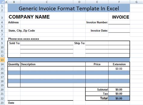 Generic Invoice Template Word Professional Business Template
