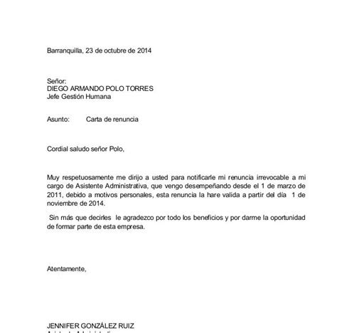 Carta Baja Voluntaria Trabajo Word  Jepen Gel l