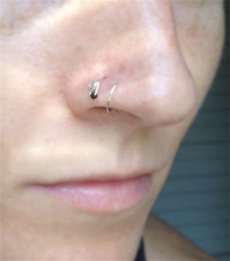 Double Nose Ring With Black Bead For Single Pierced Nose Thin Nose Ring Nose Ring With Black