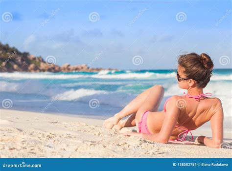 Woman In Bikini Lying On Tropical Beach Stock Photo Image Of
