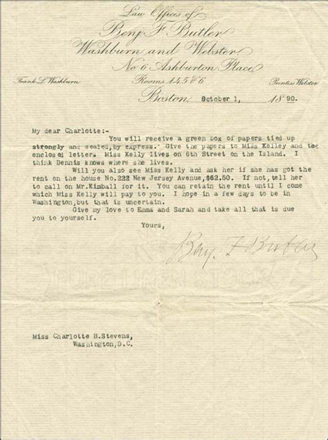 Major General Benjamin F Butler Typed Letter Signed 10011890