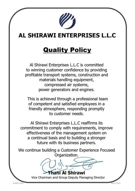 Quality And Hse Policy Al Shirawi Enterprises Llc