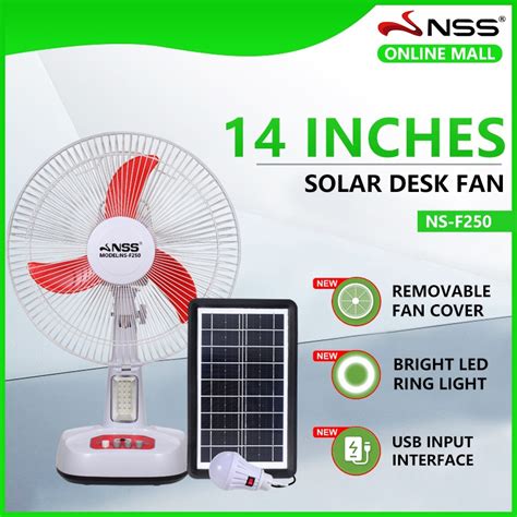 Nss 14 Solar Electric Fan Rechargeable With Panel Original Led Light