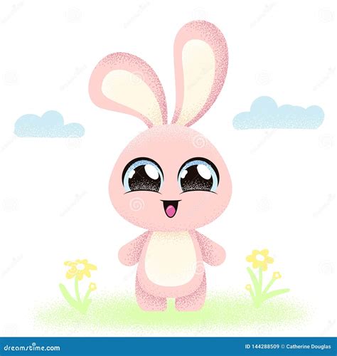 Cute Rabbit Cartoon Pink On White Background Print Stock Vector