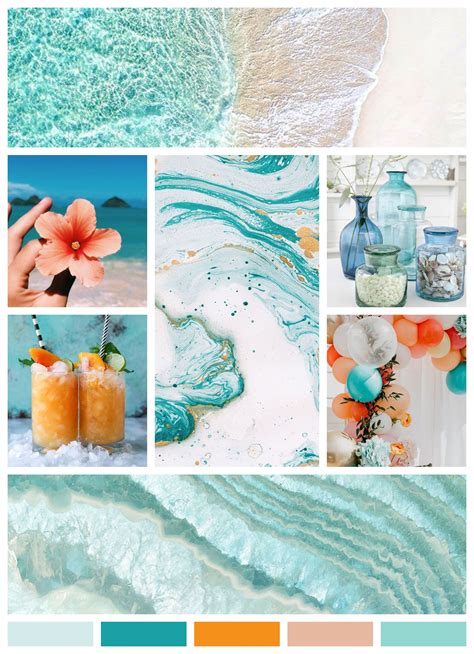 Mood Board Design Inspiration Collage Fresh Tropical Vibes Blue White