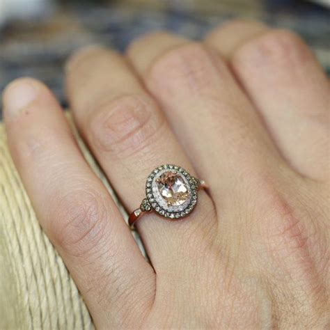 Champagne Diamond And Morganite Engagement Ring In 10k Rose Etsy