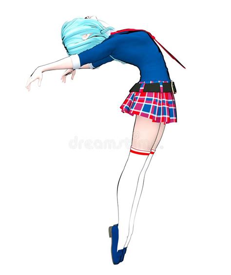 3d Anime Doll Japanese Anime Schoolgirl Big Blue Eyes Bright Makeup Stock Illustration