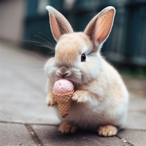 Premium Ai Image A Rabbit Eating An Ice Cream Cone With A Pink Ice