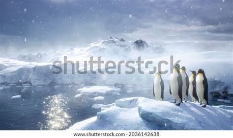 Emperor Penguin Stands Middle Snowstorm On Stock Illustration