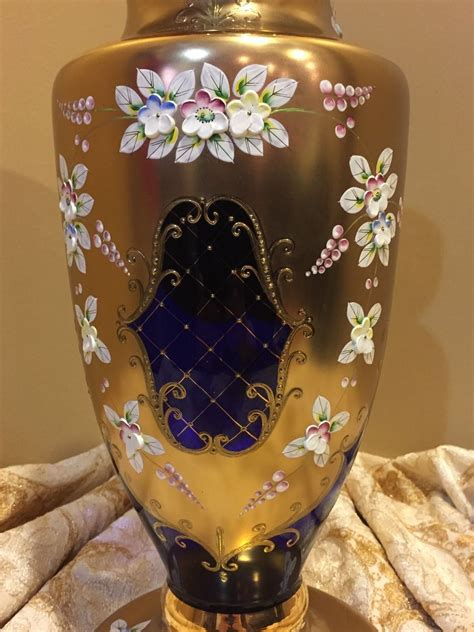 Czech Bohemian Egermann Gold High Enamel Cobalt Blue Crystal Glass Vase Blue Crystals