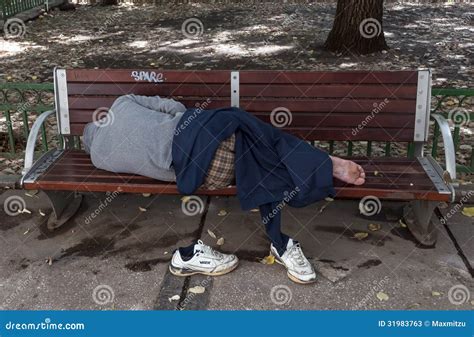 Sleeping Homeless Man On The Bench Editorial Stock Photo Image Of