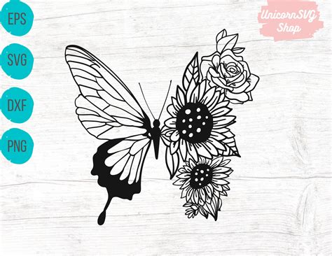 Sunflower With Butterfly Svg Free Butterfly Svg Sunflower Svg Files