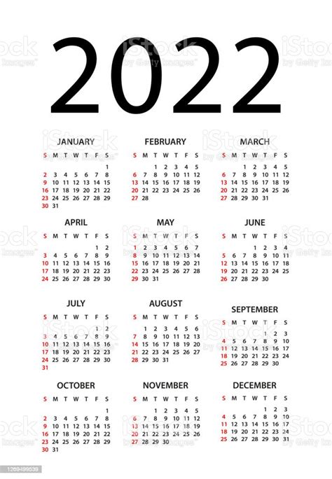 行事曆 2022 插圖一周從星期日開始2022 年的日曆集向量圖形及更多2021圖片 Istock