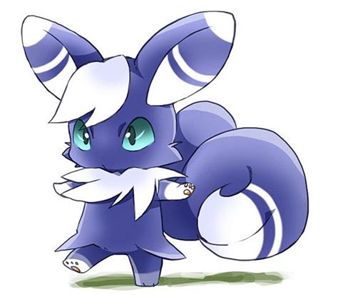 a drawing of a blue and white cat with big eyes tail and large ears