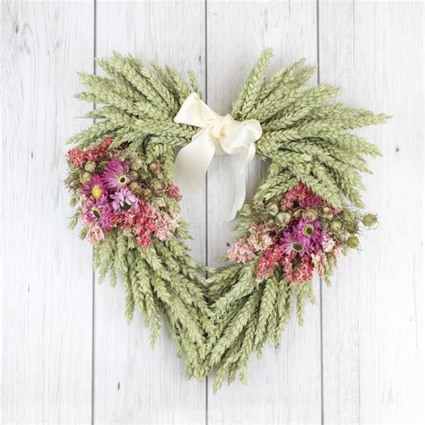 Handmade Pink Dried Flower Heart Wreath By Shropshire Petals Dried