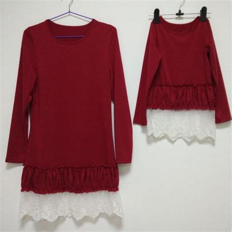 Mom Girls Red Lace Christmas Dress Long Sleeve Solid Color Mother Daughter Dresses Fall Winter
