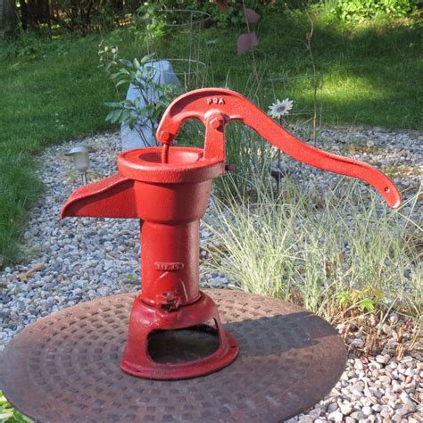 Vintage Red Cast Iron Hand Pump Well Water Pump Antique Yard or Garden Décor Old water pumps