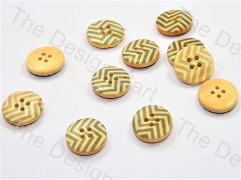 Gray Zigzag Print Yellow Wooden Buttons Fancy Buttons Metal Buttons
