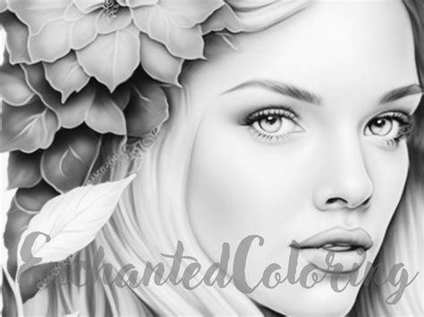 Big Flower Girl Coloring Page Printable Adult Coloring Etsy