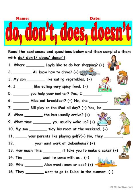 Do Does Don T Doesn T General Gra English Esl Worksheets Pdf Doc