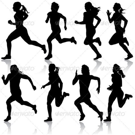 Set Of Women Running Silhouettes People Characters Running
