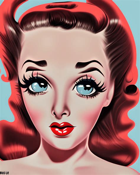Hyper Detailed Realistic 50s Style Pinup Girl With Big Eyes · Creative