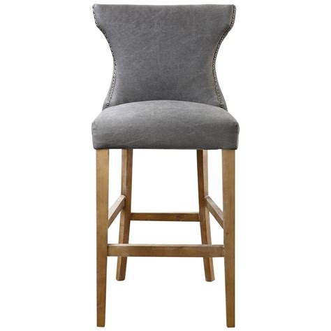 Do you assume gray bar stools with backs looks nice? Grover Coastal Beach Grey Linen Wing Back Counter Stool ...