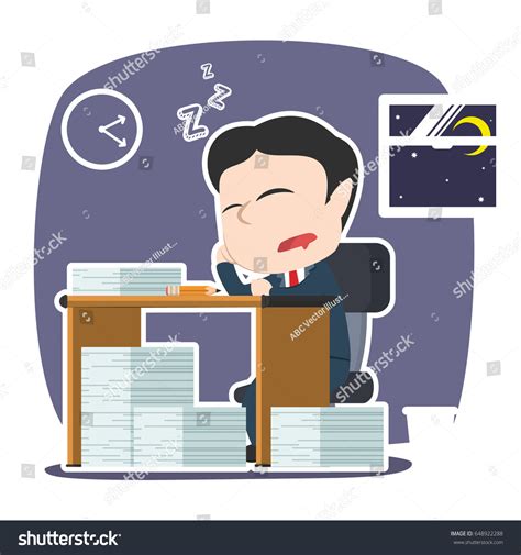 Asian Businessman Sleeping While Work Overtime Stock Vector Royalty