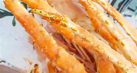 Snow Crab Legs On The Counter Of The Fish Market Close Up Stock Image