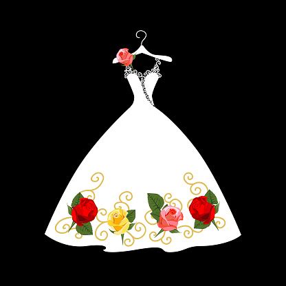 Ayuda a la chica a que elija su vestido, peinado y demás. Ilustración de Silueta De Vestido De Novia Con Flores ...