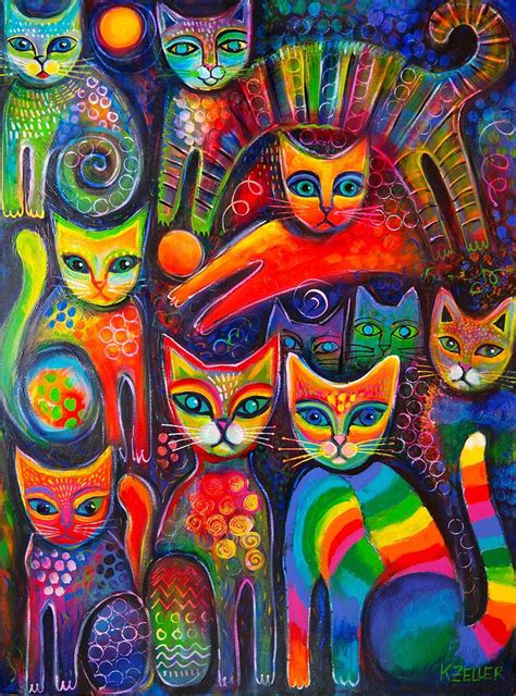 Rainbow Cats Acrlylics Painting By Karin Zeller
