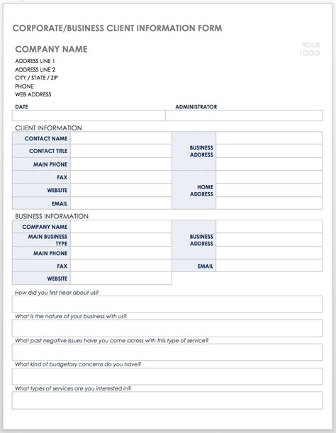 Client Information Sheet Template Word Free