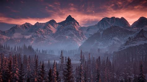 Horizon Zero Dawn Nature Mountains Trees Sky Wallpaper Hd Games 4k