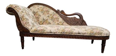 Antique Victorian Floral Swan Chaise Lounge | Chairish