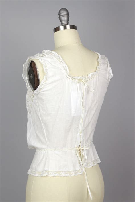 Victorian Antique Entirely Handmade White Lace Corset Cover Blouse Muse
