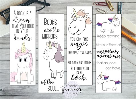 These beautiful creatures set the mind on fantasy and dreaming. Printable unicorn bookmark set unicorn bookmarks printable