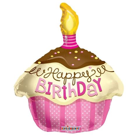 Happy Birthday Pink Cupcake Shape Foil Balloon 18 Balões De Feliz