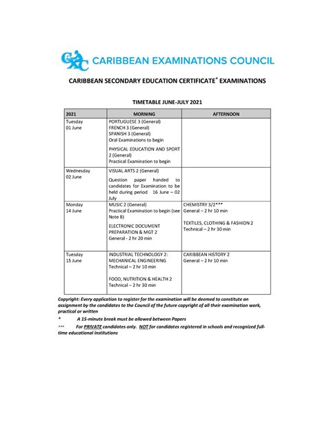 Final Csec Timetable June July 2021 1 Caribbean Secondary Education