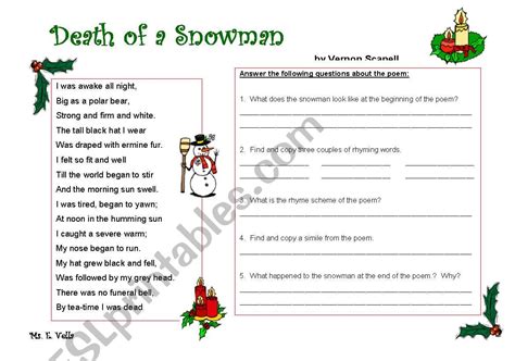 A Christmas Poem Esl Worksheet By Edithv