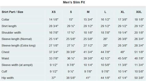 Mens Dress Shirt Measurements Guide With Size Chart