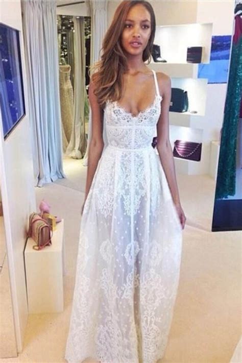 Sequins appliques ball gown plus size wedding dress. Boho White Spaghetti Straps Lace Beach Wedding Dress ...