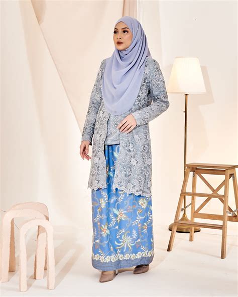 Baju Kebaya Batik Lace Estela Powder Blue Muslimahclothingcom